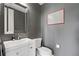 Small half bathroom with gray walls, a white vanity, and modern fixtures at 2851 W 23Rd Ave # 1, Denver, CO 80211