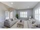 Bright living room with neutral walls, white trim, and two sofas flanking a central window at 2901 Madison Ln, Broomfield, CO 80023