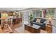 Open-concept living space with hardwood floors, comfortable seating, and seamless flow to the kitchen and dining areas at 35550 Running Brook Ln, Elizabeth, CO 80107