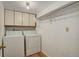 Laundry room with a washer and dryer, complemented by built-in cabinets and ample storage space at 11186 E Baltic Dr, Aurora, CO 80014