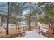 Fenced yard surrounded by trees and snow-covered ground, providing a private and serene outdoor space at 29477 Blue Moon Dr, Evergreen, CO 80439