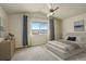 Main bedroom with vaulted ceiling, ceiling fan and picturesque views at 3008 Mountain Sky Dr, Castle Rock, CO 80104