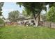 Spacious backyard with lush lawn, mature tree, and outdoor seating area at 6514 Zinnia St, Arvada, CO 80004