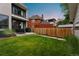 Well-maintained backyard features a lush lawn, patio area, and privacy fence, ideal for outdoor activities at 3612 Wyandot St, Denver, CO 80211