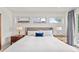 Bright main bedroom featuring three horizontal windows and stylish bedside lamps at 3612 Wyandot St, Denver, CO 80211