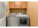 Bright laundry room features modern appliances and storage cabinets to maximize efficiency at 32094 Christopher Ln, Conifer, CO 80433