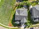 Aerial view of a home showcasing its well-maintained yard, patio, and proximity to neighborhood amenities at 1291 Fountain Ln, Erie, CO 80516