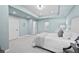 Comfortable bedroom with soft blue walls, white bedding, and a tray ceiling at 3429 Goodyear St, Castle Rock, CO 80109