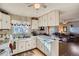 Functional kitchen with white cabinets, classic appliances, and a view into the adjacent living space at 754 Highway 86 Hwy, Elizabeth, CO 80107