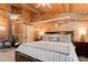 Inviting bedroom featuring wood walls, decorative accents, and a cozy fireplace at 28251 Shadow Mountain Dr, Conifer, CO 80433