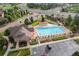 Aerial view of community pool area featuring a pool, and spa, set amongst lush landscaping at 4887 Raven Run, Broomfield, CO 80023