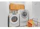 Functional laundry area equipped with white appliances and storage cabinets above at 11953 Us Highway 285, Conifer, CO 80433