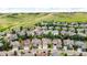 Expansive aerial view of a residential neighborhood, with lush greenery and a scenic mountain backdrop at 10683 Amesbury Way, Highlands Ranch, CO 80126