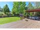 Scenic backyard view with a lush lawn, garden, retaining wall and cozy deck space at 7858 Oban Ct, Lone Tree, CO 80124