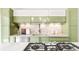 Contemporary kitchen featuring bright green cabinetry, stainless steel appliances, and stone backsplash at 2715 W 37Th Ave, Denver, CO 80211