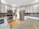 Modern kitchen with stainless steel appliances, granite countertops, and white cabinetry at 6002 Alkire Ct, Arvada, CO 80004