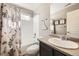 Stylish bathroom with a shower-tub combination, vanity, and toilet with modern fixtures at 5177 Delphinium Cir, Brighton, CO 80601