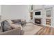 Cozy living room featuring a fireplace and built-in shelves with contemporary furniture at 6230 Snowberry Ave, Firestone, CO 80504