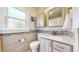 Updated bathroom with mosaic accent tiles, vanity with sink, toilet and a window for natural light at 1560 Hudson St, Denver, CO 80220