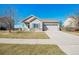 Inviting home featuring a well-maintained lawn, covered porch, and attached two-car garage at 19302 E 58Th Pl, Aurora, CO 80019