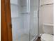 A bright shower space with glass door and chrome features is clean and stylish at 1022 Morning Dove Dr, Longmont, CO 80504