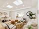 Bright living room and dining area with skylights, stylish furniture, and neutral colors at 621 S Harrison Ln, Denver, CO 80209