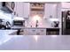 Modern kitchen featuring stainless steel appliances and beautiful backsplash design at 650 S Clinton St # 2A, Denver, CO 80247