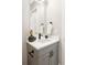 Stylish powder room boasts a gray vanity and modern black fixtures at 8240 E 36Th Ave # 33, Denver, CO 80238