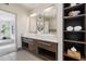 Bathroom featuring double vanity sinks and display shelves at 3615 Navajo St, Denver, CO 80211