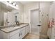 Bright bathroom with granite countertops, floral accents, and a separate shower and toilet area at 336 Painted Horse Way, Erie, CO 80516