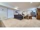 Finished basement featuring a plush carpet and a variety of seating arrangements at 17484 E 99Th Ave, Commerce City, CO 80022
