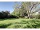 Well-maintained backyard with a large, grassy area, mature trees, and privacy fence for outdoor enjoyment at 10886 E Berry Ave, Englewood, CO 80111