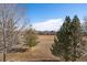 Scenic view of the backyard featuring trees, lush greenery, and neighborhood homes in the distance at 21753 E Heritage Pkwy, Aurora, CO 80016