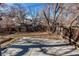 Backyard with patio, wooden fence and mature trees at 229 Bross St # D, Longmont, CO 80501