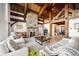 Cozy living room featuring a stone fireplace, comfortable seating, and hardwood floors, perfect for relaxing at 534 W Meadow Rd, Evergreen, CO 80439