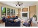 Cozy living room with fireplace, plush seating, and natural light from large windows at 215 Sunland St, Louisville, CO 80027