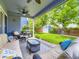 Covered backyard patio with comfortable seating and views of the green lawn at 9625 S Hackberry St, Highlands Ranch, CO 80129