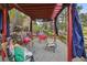 Cozy patio with ski-themed decor, comfortable seating, and a rustic fire pit centerpiece at 27383 Highway 74, Evergreen, CO 80439