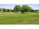 A view of the well-maintained community green space including mature trees and a water feature at 650 S Alton Way # 10A, Denver, CO 80247