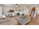 Cozy living room with a fireplace, hardwood floors, and comfortable seating arrangement at 13475 Spruce St, Thornton, CO 80602