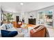 Comfortable living room with an open floor plan, hardwood floors, a fireplace, and access to an outdoor patio at 1063 Roslyn Ct, Denver, CO 80230