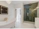 Elegant bathroom with a soaking tub, glass shower, and modern finishes at 729 E 10Th Ave, Denver, CO 80203