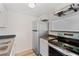 Efficient kitchen featuring stainless steel appliances, and white cabinetry at 9100 E Girard Ave # 7, Denver, CO 80231