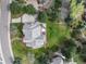Bird's-eye view of home with a large backyard, paved patio, and mature trees at 8 Mountain Willow Dr, Littleton, CO 80127