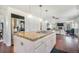 Open-concept kitchen island featuring stainless steel appliances and an adjacent living area at 1240 Lone Scout Lookout, Monument, CO 80132