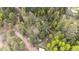 Aerial view of secluded property nestled among trees with a dirt road and outbuildings at 12346 Bear Haven Rd, Conifer, CO 80433