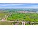A wide aerial view of the neighborhood golf course, lakes, surrounding green spaces, and the beautiful blue sky at 8655 E 130Th Ave, Thornton, CO 80602