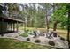 Landscaped backyard with stone fire pit and seating, and a distant playset for  at 7312 Marshall Rd, Larkspur, CO 80118