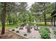 Relaxing outdoor fire pit area with stone patio, Adirondack chairs, and lush landscaping, perfect for entertaining at 7312 Marshall Rd, Larkspur, CO 80118