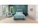 Bedroom featuring green accent wall, windows and a cozy armchair and bed at 652 Ulster Way, Denver, CO 80230